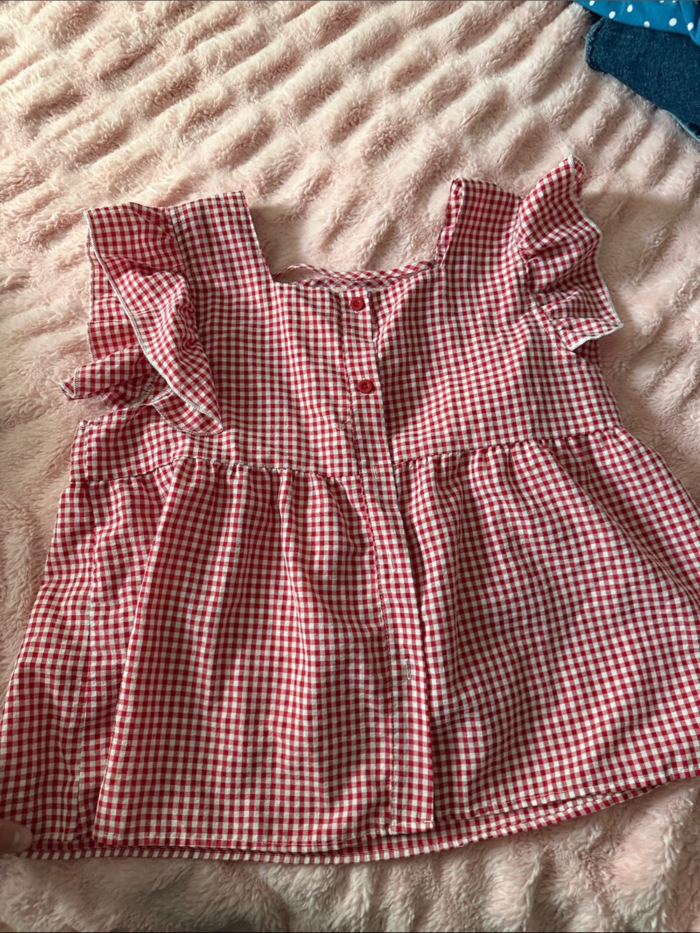 Amazon Red Gingham Ruffle Sleeve Blouse